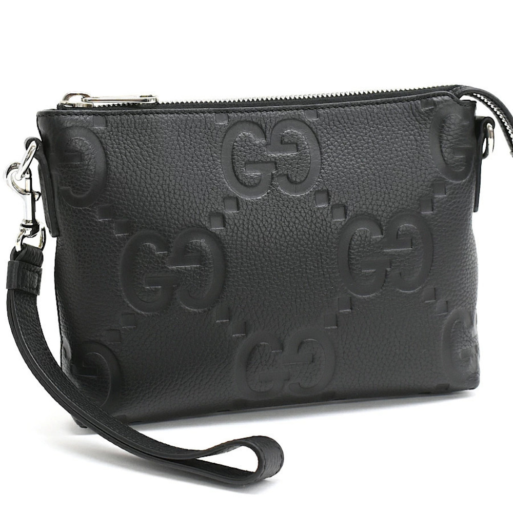 Gucci Clutch Bag Wristlet Jumbo GG Leather Black Shoulder Strap